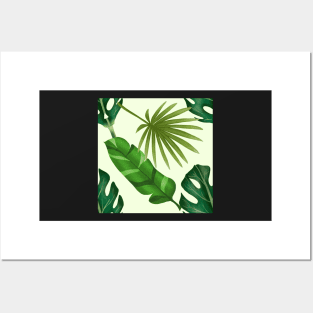 Tropical Leaf Pattern Monstera Leaves Jungle Repeating Houseplant Skull Posters and Art